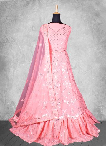 Rose Pink Georgette Embroidered A Line Lehenga Cho