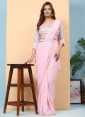Rose Pink Georgette Embroidered Contemporary Saree for Ceremonial - 3