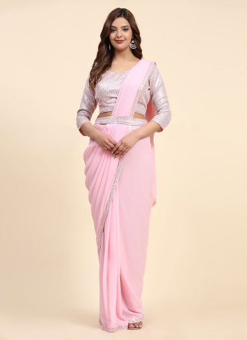 Rose Pink Georgette Embroidered Contemporary Saree for Ceremonial
