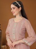 Rose Pink Georgette Embroidered Palazzo Suit for Festival - 1