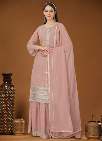Rose Pink Georgette Embroidered Palazzo Suit for F