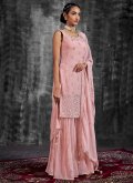 Rose Pink Georgette Mirror Work Straight Salwar Kameez for Engagement - 2