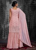 Rose Pink Georgette Mirror Work Straight Salwar Kameez for Engagement - 3