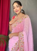 Rose Pink Georgette Sequins Work Contemporary Saree - 1