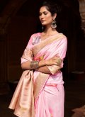 Rose Pink Handloom Silk Woven Designer Saree for Ceremonial - 1