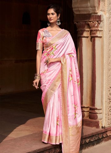 Rose Pink Handloom Silk Woven Designer Saree for C