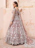 Rose Pink Net Diamond Work Floor Length Trendy Gown for Engagement - 2
