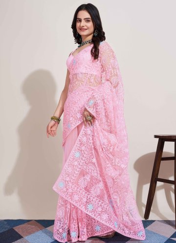 Rose Pink Net Embroidered Classic Designer Saree