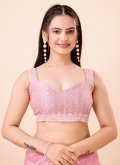 Rose Pink Net Embroidered Contemporary Saree - 1
