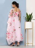 Rose Pink Organza Floral Print Designer Salwar Kameez for Engagement - 1