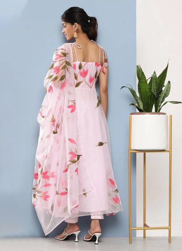 Rose Pink Organza Floral Print Designer Salwar Kameez for Engagement