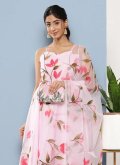 Rose Pink Organza Floral Print Designer Salwar Kameez for Engagement - 2
