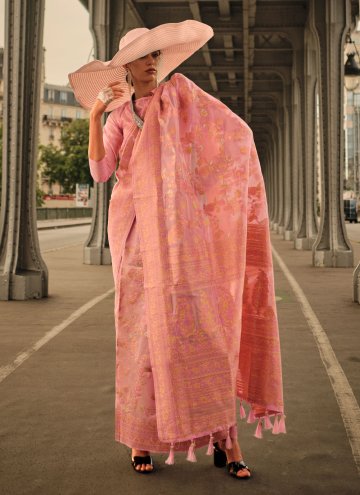 Rose Pink Organza Woven Designer Saree