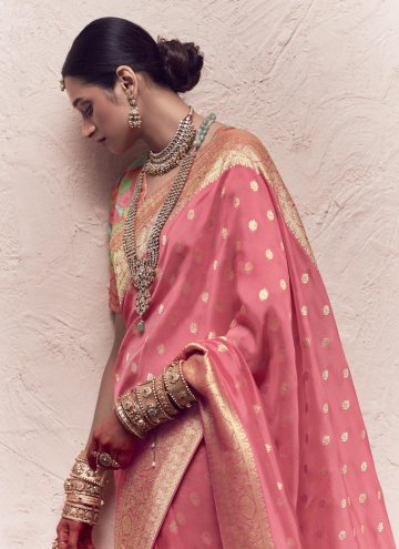 Rose Pink Pure Crepe Woven Contemporary Saree for Ceremonial