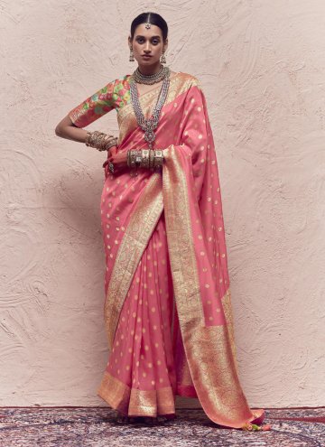 Rose Pink Pure Crepe Woven Contemporary Saree for 