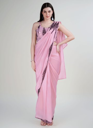 Rose Pink Satin Silk Border Trendy Saree for Ceremonial