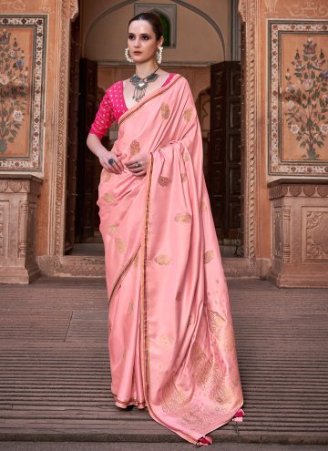 Rose Pink Satin Woven Designer Saree for Ceremonia