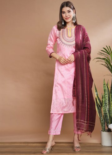 Rose Pink Silk Blend Embroidered Salwar Suit for Ceremonial