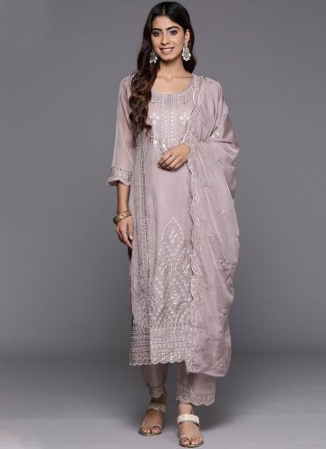 Rose Pink Silk Blend Embroidered Trendy Salwar Sui