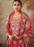 Rose Pink Silk Embroidered Designer Salwar Kameez for Ceremonial - 1