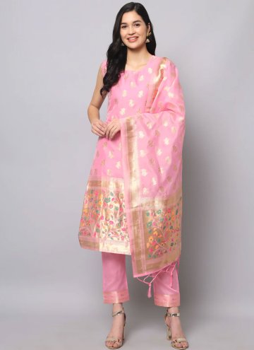 Rose Pink Silk Jacquard Work Salwar Suit