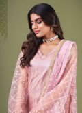 Rose Pink Straight Salwar Kameez in Net with Embroidered - 1