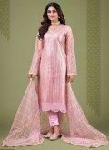 Rose Pink Straight Salwar Kameez in Net with Embroidered - 2