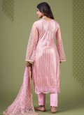 Rose Pink Straight Salwar Kameez in Net with Embroidered - 3