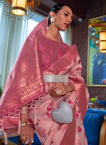 Rose Pink Trendy Saree in Organza with Woven