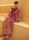 Rust Art Silk Chikankari Work Classic Designer Saree for Ceremonial - 1