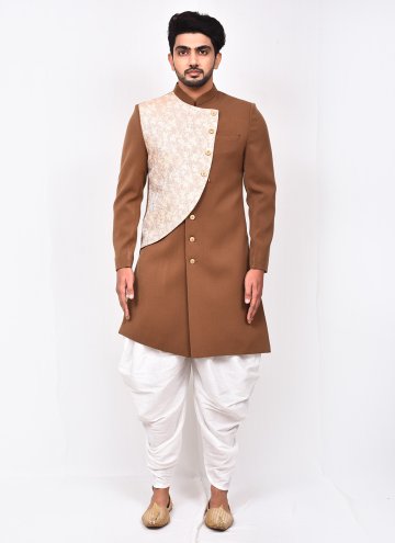 Rust color Buttons Jacquard Indo Western Sherwani