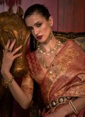 Rust color Handloom Silk Classic Designer Saree with Woven - 1