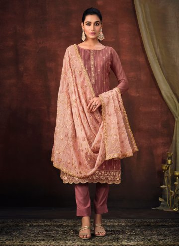 Rust color Organza Salwar Suit with Embroidered