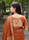Rust color Raw Silk Classic Designer Saree with Border - 3