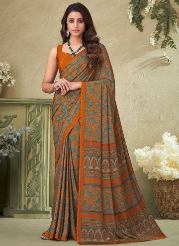 Rust Contemporary Saree in Crepe Silk with Printed