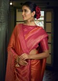 Rust Kanjivaram Silk Woven Designer Traditional Saree for Ceremonial - 1