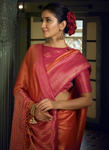 Rust Kanjivaram Silk Woven Designer Traditional Saree for Ceremonial