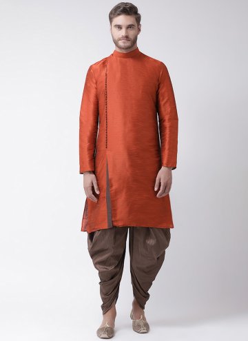 Rust Kurta Pyjama in Art Dupion Silk with Plain Wo