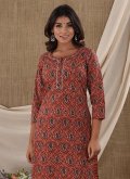 Rust Salwar Suit in Cotton  with Printed - 1