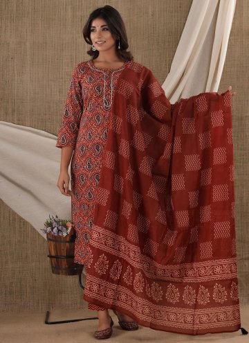 Rust Salwar Suit in Cotton  with Printed