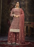 Rust Salwar Suit in Faux Georgette with Embroidered - 2