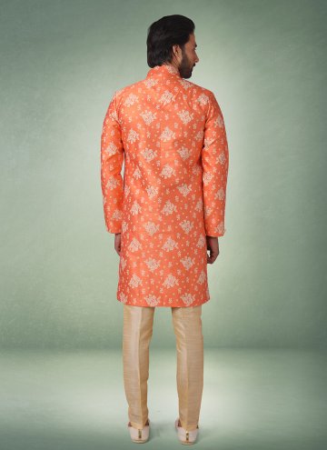 Salmon Pink Brocade Jacquard Work Indo Western for Ceremonial