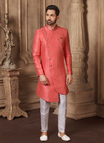 Salmon Pink color Brocade Indo Western with Jacquard Work