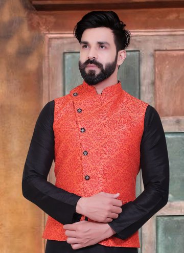 Salmon Pink Nehru Jackets in Jacquard with Fancy work