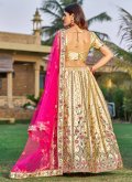 Satin A Line Lehenga Choli in Gold Enhanced with Embroidered - 2