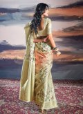 Satin Classic Designer Saree in Green Enhanced with Digital Print - 2
