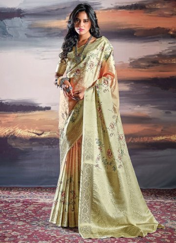 Satin Classic Designer Saree in Green Enhanced with Digital Print