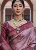 Satin Classic Designer Saree in Wine Enhanced with Woven - 1