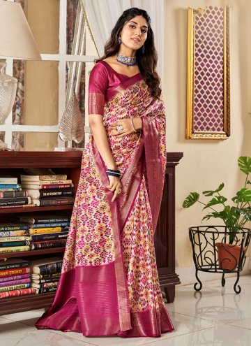 Satin Contemporary Saree in Pink Enhanced with Dig