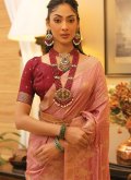 Satin Contemporary Saree in Pink Enhanced with Woven - 1